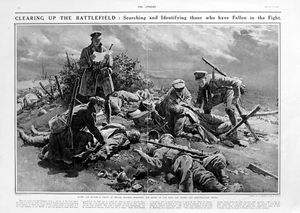 Clearing The Battlefield (original page from The Sphere 1916) art by Fortunino Matania