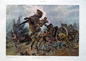 A Capture Under Shell-Fire (original page from The Sphere 1918) art by Fortunino Matania