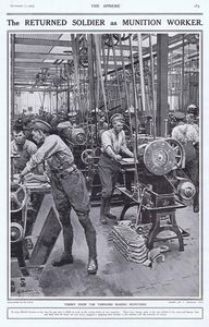 Tommy from the Trenches making Munitions (original page from The Sphere 1915) art by Fortunino Matan