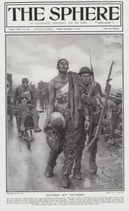 Battered But Victorious on the Western Front (original cover page from The Sphere 1918) art by Fortu