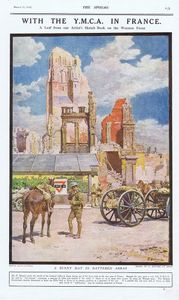A Sunny Day in Battered Arras (original page from The Sphere 1919) art by Fortunino Matania