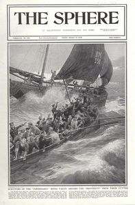 Survivors of the 'Formidable' being Rescued (original cover page from The Sphere 1915) art by Fortun