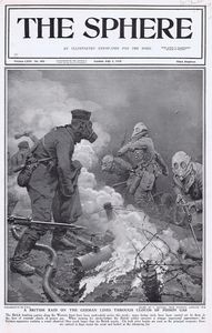 British Raid under cover of Poison Gas (original cover page from The Sphere 1916) art by Fortunino M