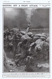 A Ruse de Guerre: Keeping off a Night Attack (original page from The Sphere 1915) art by Fortunino M