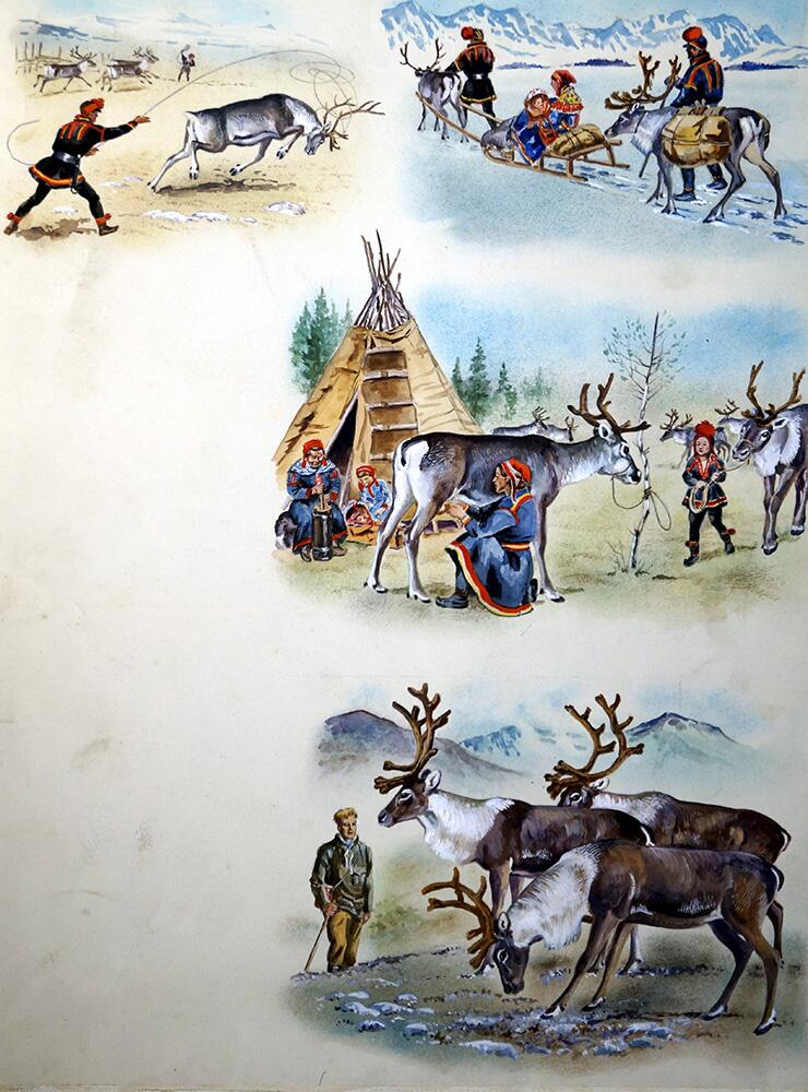 Laplanders and Reindeer art by 20th Century unidentified artist