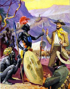 Boers approaching Dingane, the Zulu chief art by Severino Baraldi