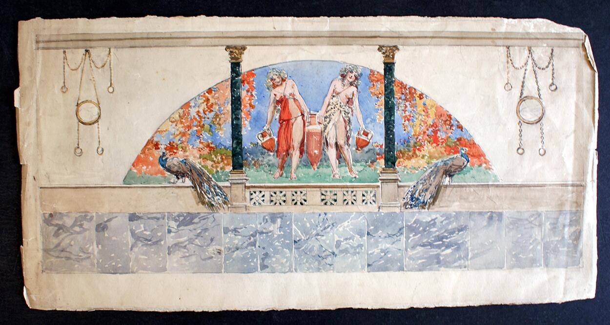 Peacock Fresco art by Fortunino Matania