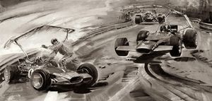 Graham Hill Crashes in the German Grand Prix 1969 art by Graham Coton