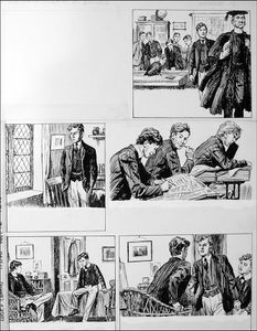 The Fifth Form at St. Dominic's - Exam (TWO pages) art by Cecil Doughty