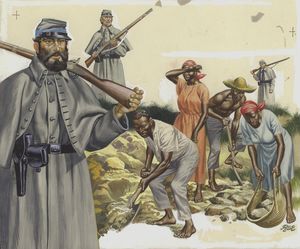 Confederate States of America Soldiers overseeing Slave Labourers art by Ron Embleton