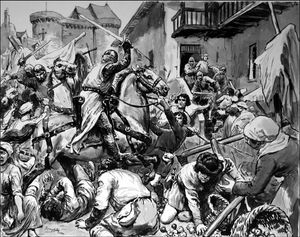 Hans Bohm is carried by force to Wurzburg Castle art by Cecil Doughty