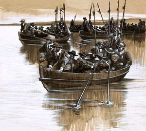 Cromwell Crosses The River Severn art by Ron Embleton