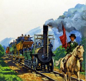 George Stephenson and the Stockton and Darlington Railway art by Harry Green