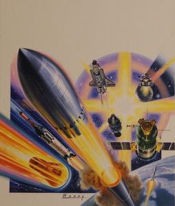 Heading For Space - The Changing Shape Of Rockets art by Wilf Hardy