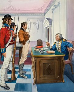 Governor Bligh of New South Wales arresting John Macarthur art by Barrie Linklater