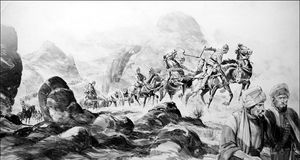 British Army in the Khyber Pass art by Barrie Linklater