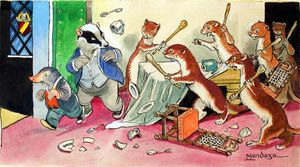 The Wind in the Willows: Badger and Mole battle the weasels art by Philip Mendoza