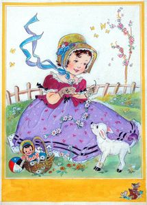 Girl with Lamb and Daisies art by E Dorothy Rees