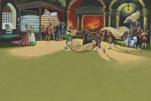 The Real Princess (Princess and the Pea) on Her Mattress art by Ron Embleton