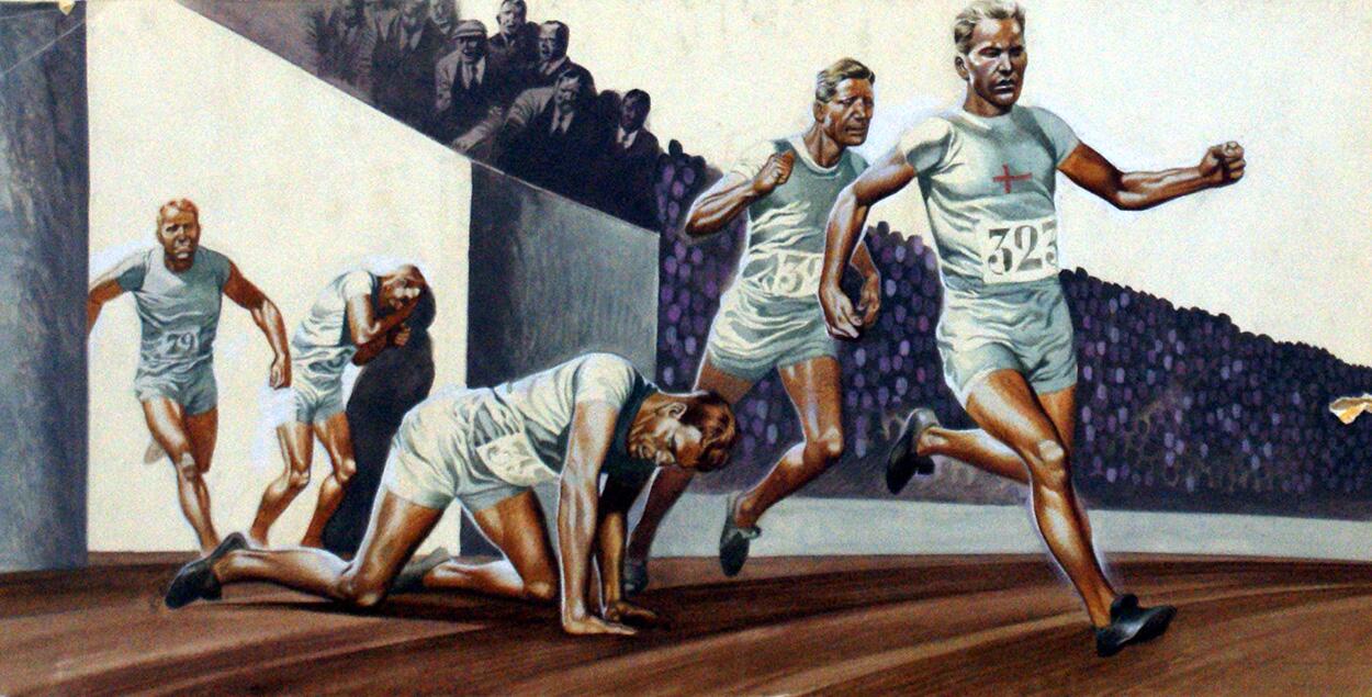 The Magic of the Olympics: Paavo Nurmi Winning art by Ron Embleton