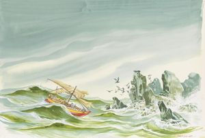 Sinbad the Sailor - Stormy Seas art by Ron Embleton