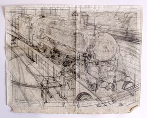 Train Manufacturing II art by Leslie Ashwell Wood