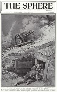 Gunners taking cover (original cover page from The Sphere 1917) art by Fortunino Matania