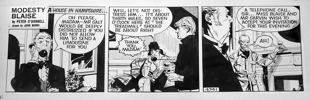 Modesty Blaise daily strip 4741 art by John M Burns