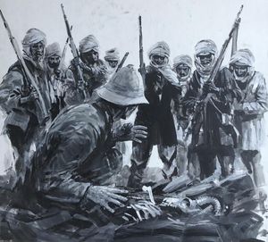 Victor Bayley was surrounded by Pathans and Warned art by Graham Coton