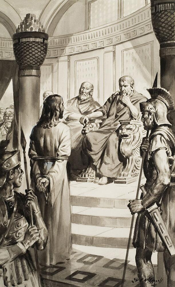 Jesus before Pontius Pilate art by James E McConnell