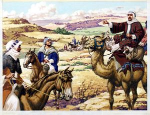 Biblical Camel scene art by Patrick Nicolle