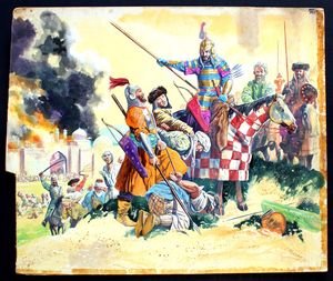 Tamburlaine Putting A City To The Torch art by Gerry Embleton