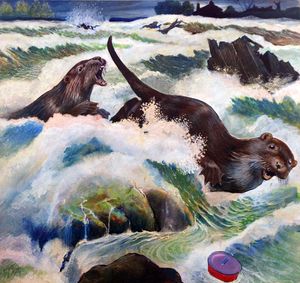 Otters art by G W Backhouse