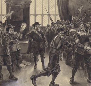 Cromwell dissolving Parliament art by Cecil Doughty
