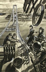 Building the Bridge across the Firth of Forth art by Wilf Hardy