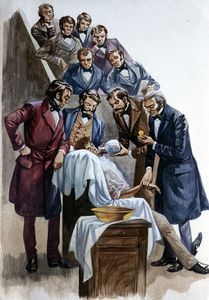Doctors using nitrous oxide (laughing gas) as an anaesthetic art by Peter Jackson