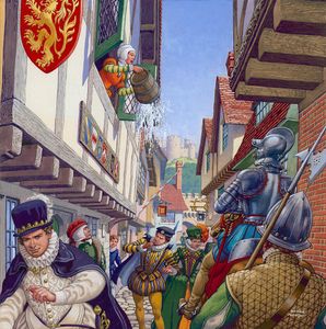 An Elizabethan Street Scene art by Patrick Nicolle