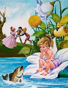 The Fairy Child Sits Pensive on a Waterlily art by Jose Ortiz