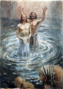 John the Baptist Baptises Jesus art by Henry Coller