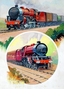 LMS No.2722 and LMS No.6207 Steam Engines art by Geoffrey Day