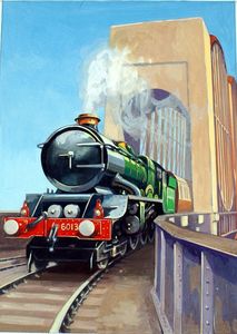 GWR Steam Engine approaching from Saltash Bridge over the River Tamar art by Geoffrey Day