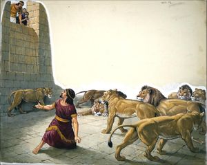 Daniel in the Lion's Den art by Clive Uptton