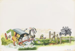 The Wind in the Willows - Toad's Caravan Crashes in the River art by Ron Embleton