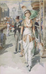 Strolling down the Strand art by Fortunino Matania