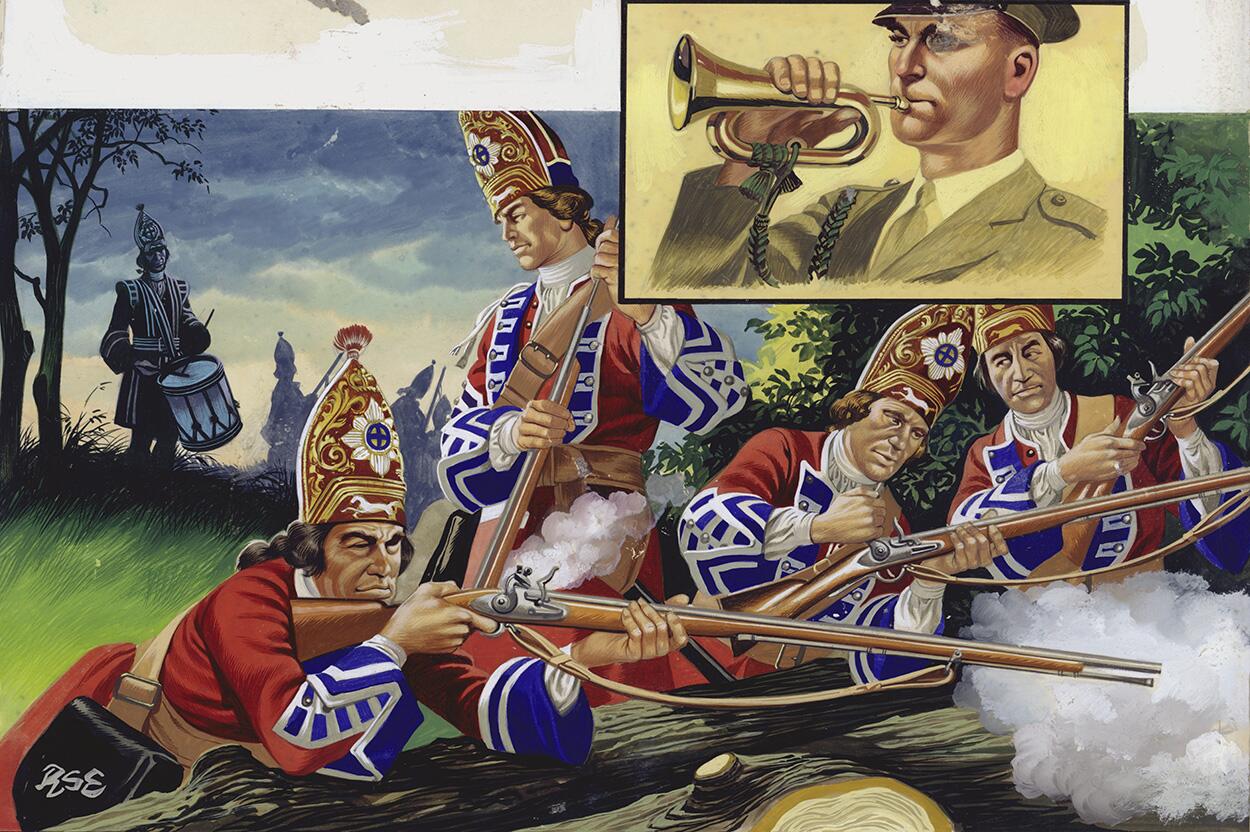 Grenadiers Take up Firing Position art by Ron Embleton