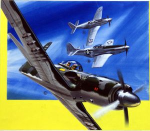 Mustang P-51 art by Wilf Hardy