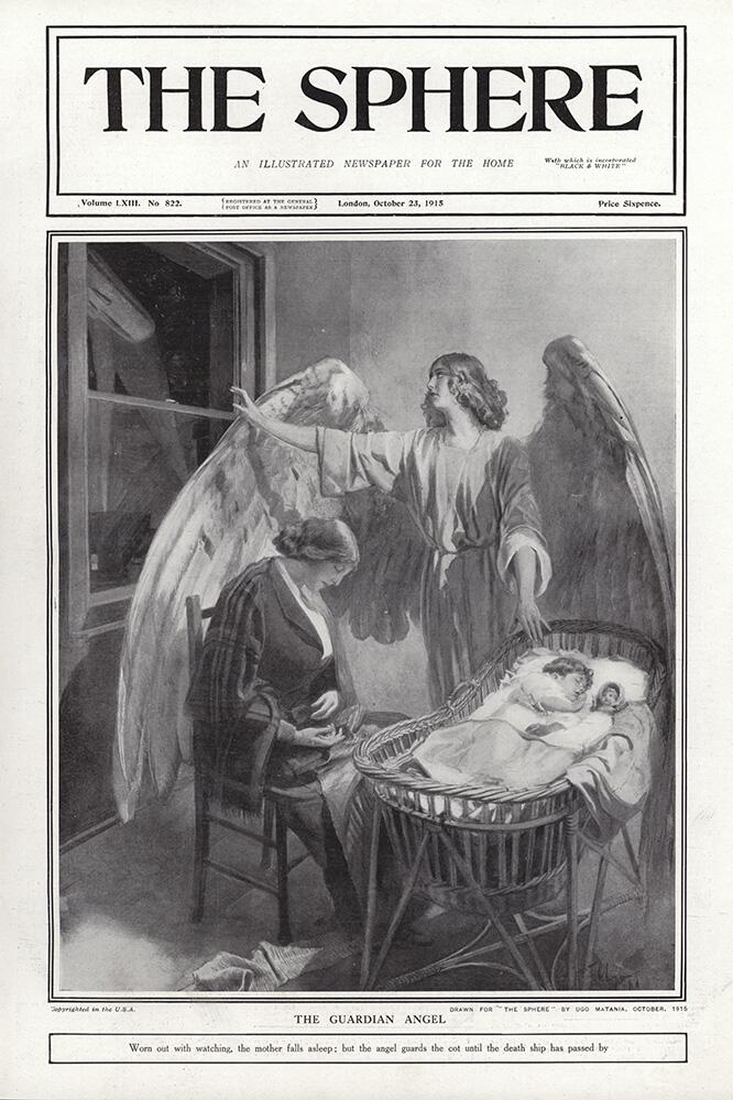 The Guardian Angel (original cover page from The Sphere 1915) art by Fortunino Matania