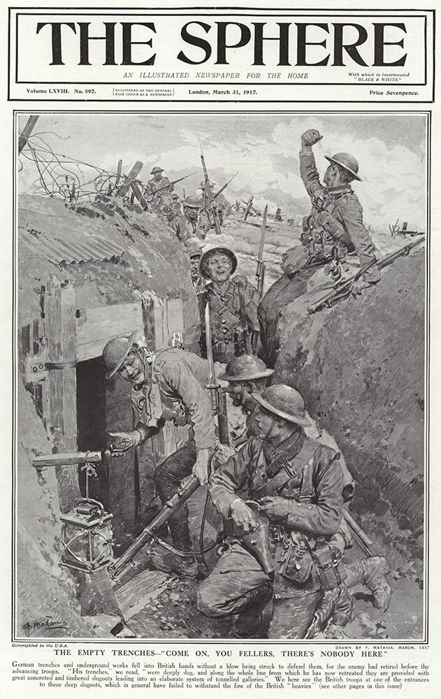 The Empty Trenches (original cover page from The Sphere 1917) art by Fortunino Matania