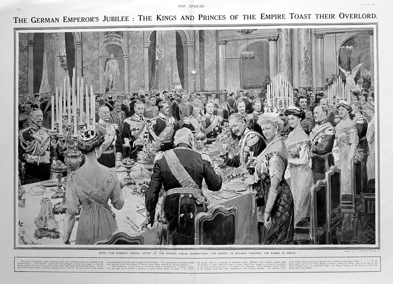 The German Emperor's Jubilee (original page from The Sphere 1913) art by Fortunino Matania