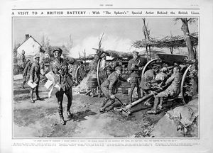 A British Battery (original page from The Sphere 1915) art by Fortunino Matania